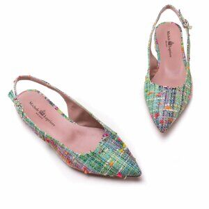 Michele Lopriore NWT Elyse Pointy Sling Back Rainbow Green